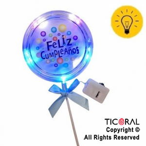 CAKE TOPPER FELIZ CUMPLEAOS CIRCULO MOO CELESTE CON LUZ X 1